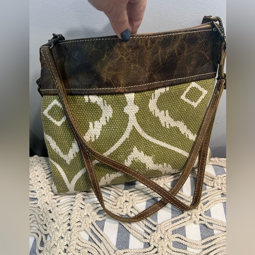 Myra Bag Green and Brown Patterned Crossbody